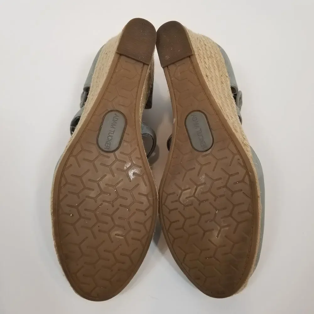 Adam Tucker  Bria8 Nubuck Wedge Heel Espadrilles Blue Size 9